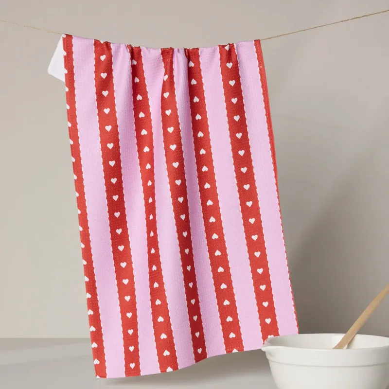 Ribbon Hearts Tea Towel