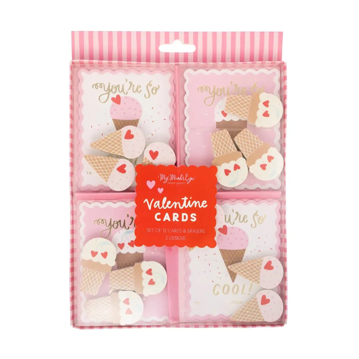 Ice Cream Valentine's Cards and Eraser Set (12 Each)