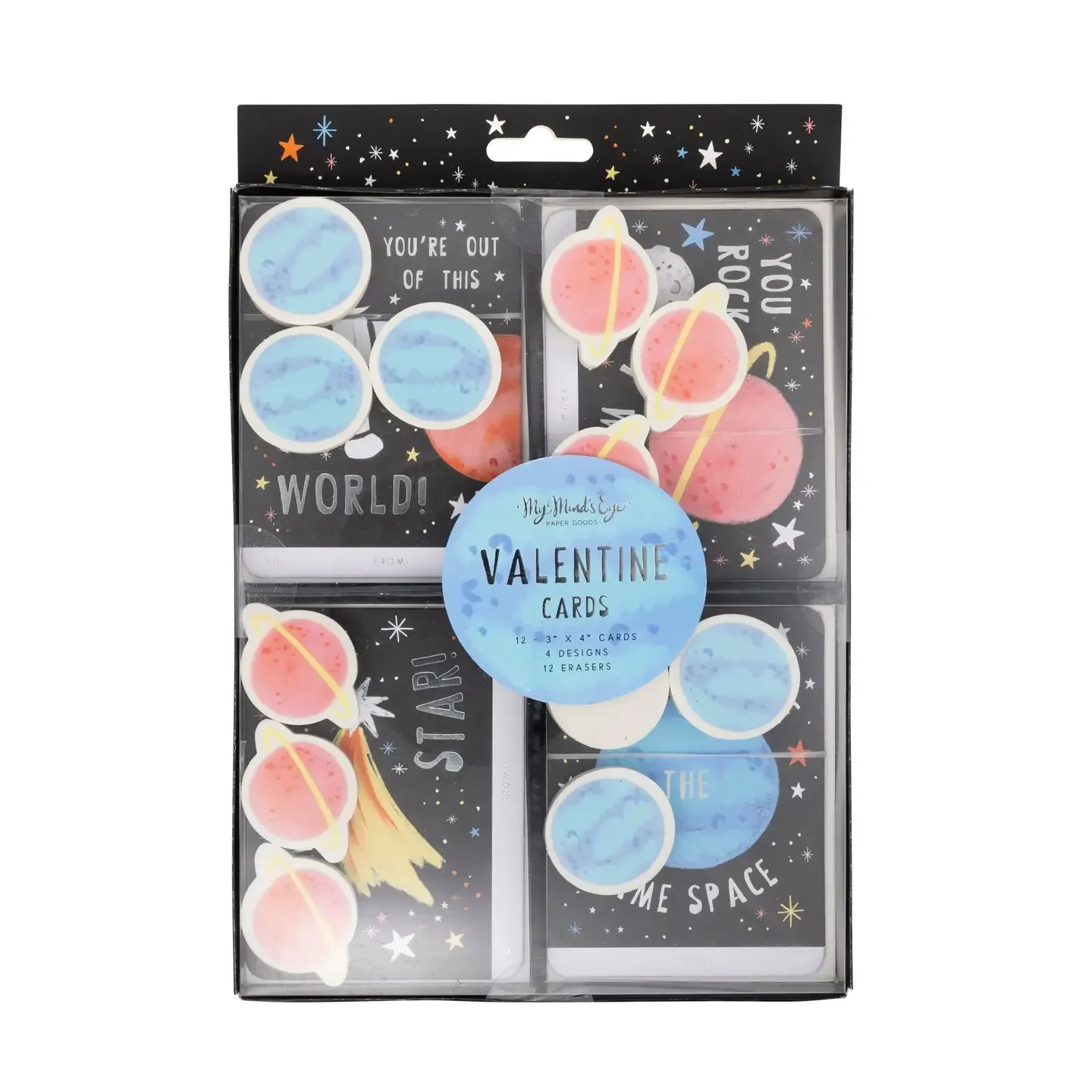 Space Valentine's Cards and Eraser Set (12 Each)
