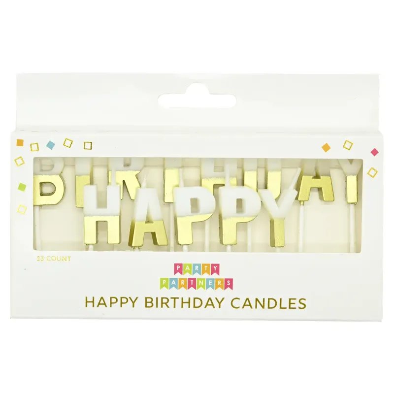 Happy Birthday Candle Set (Gold &amp; White)