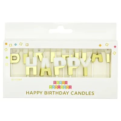 Happy Birthday Candle Set (Gold &amp; White)