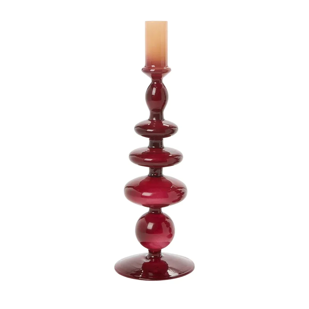 Hand-Blown Glass Tapered Candleholder -, Color: Red &amp; Amber