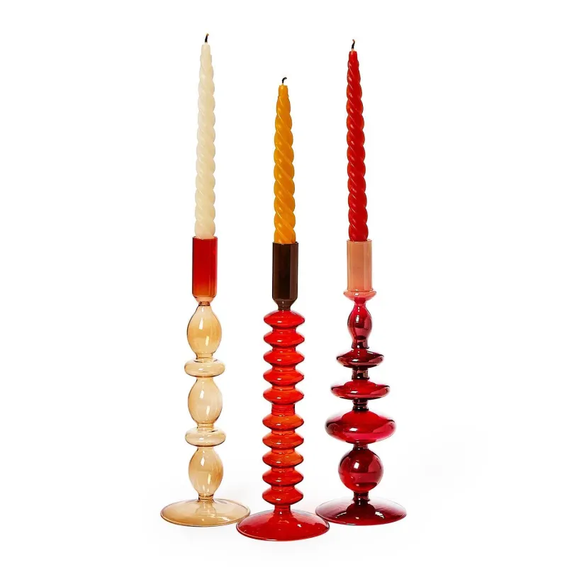 Hand-Blown Glass Tapered Candleholder -