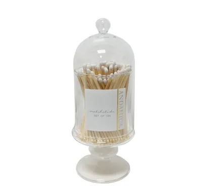 Tall Glass Cloche With Wooden White Matches