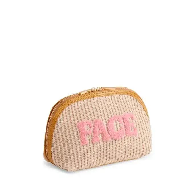 "Face" Knit Zip Pouch - Toast