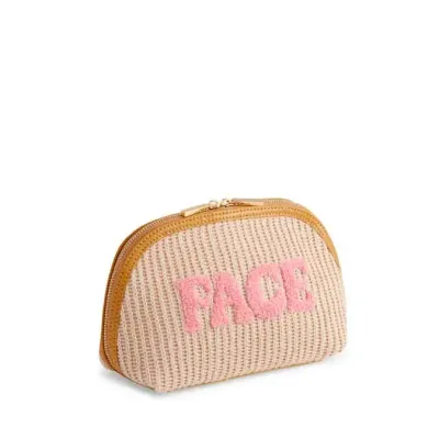"Face" Knit Zip Pouch - Toast