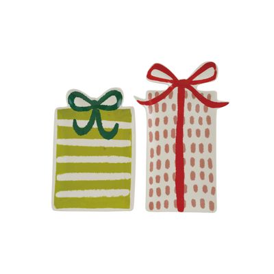 Red Spotted Stoneware Gift-Shaped Plate