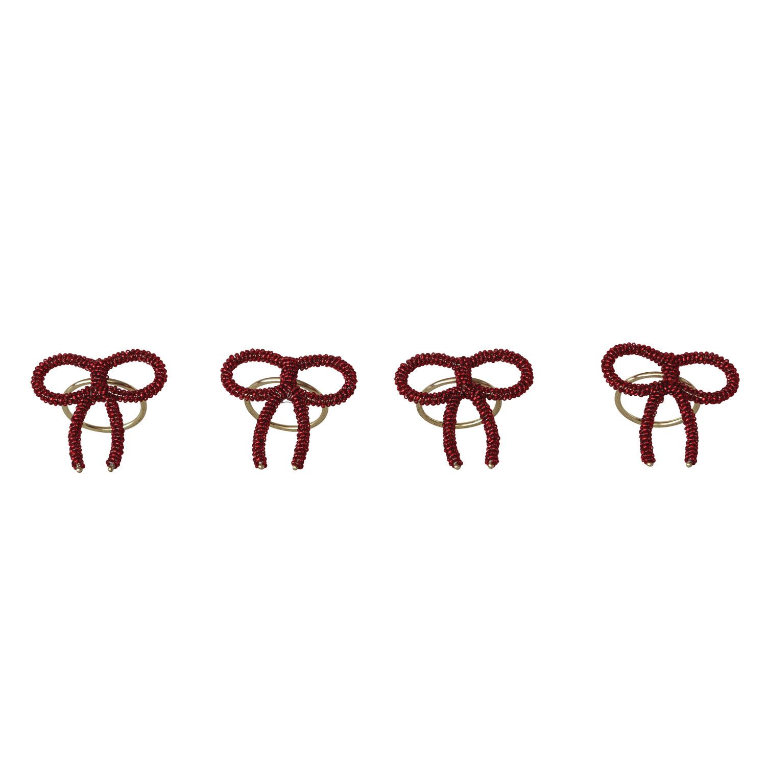 Red Beaded Metal Bow Shaped Napkin Rings (S/4)