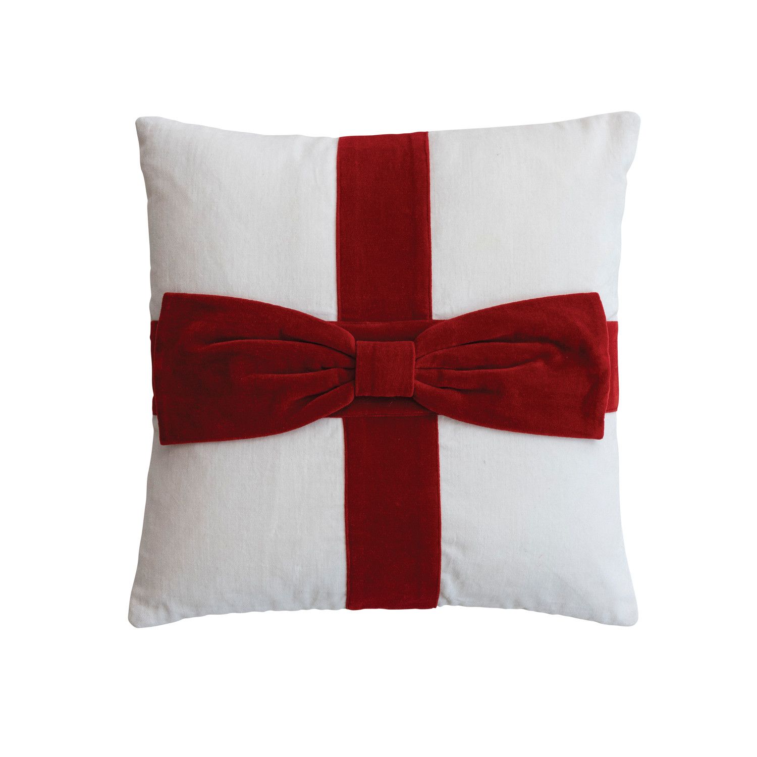 20" Cotton Pillow w/ Red Velvet Bow