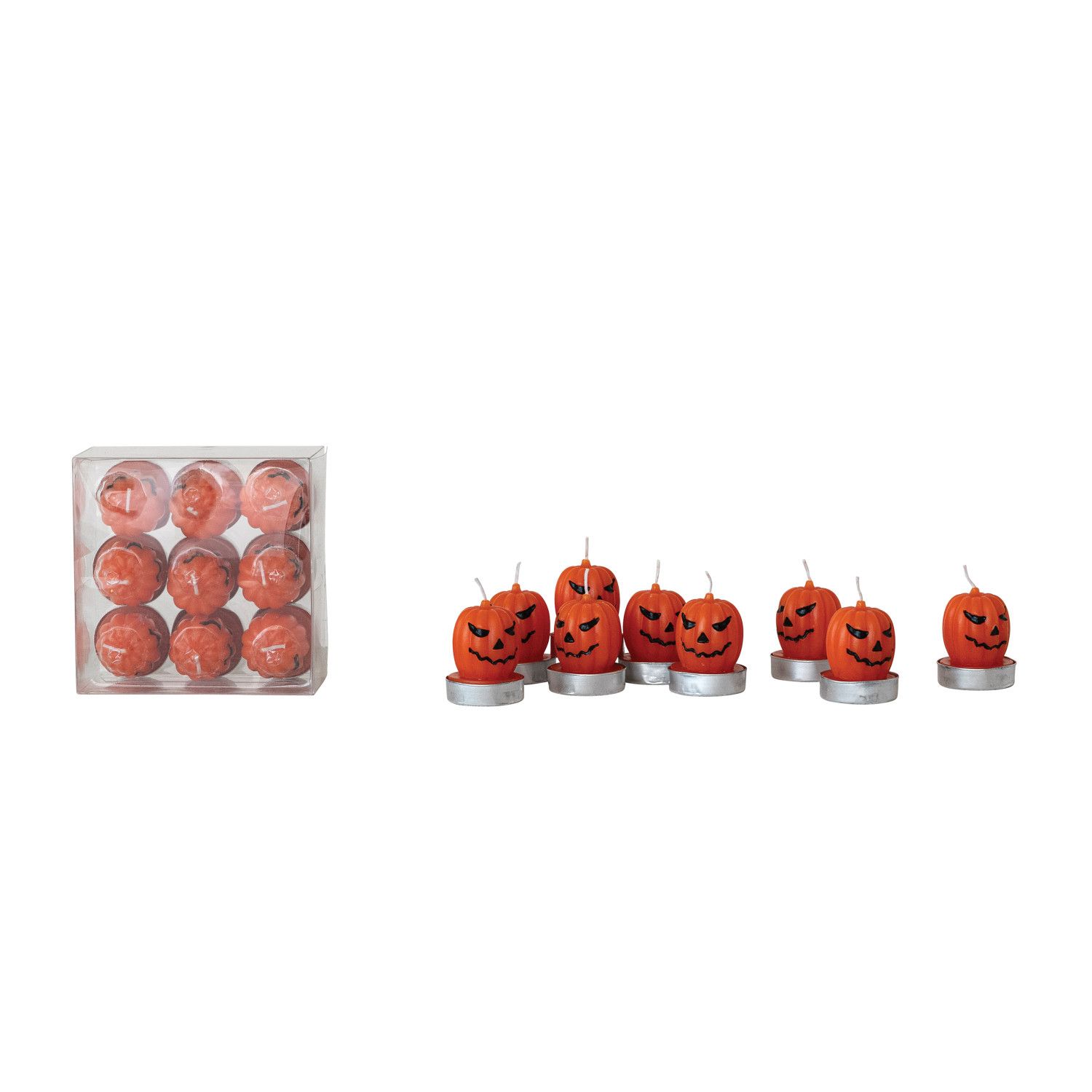 Unscented Jack-O-Lantern Shaped Tealights in Box (S/9)