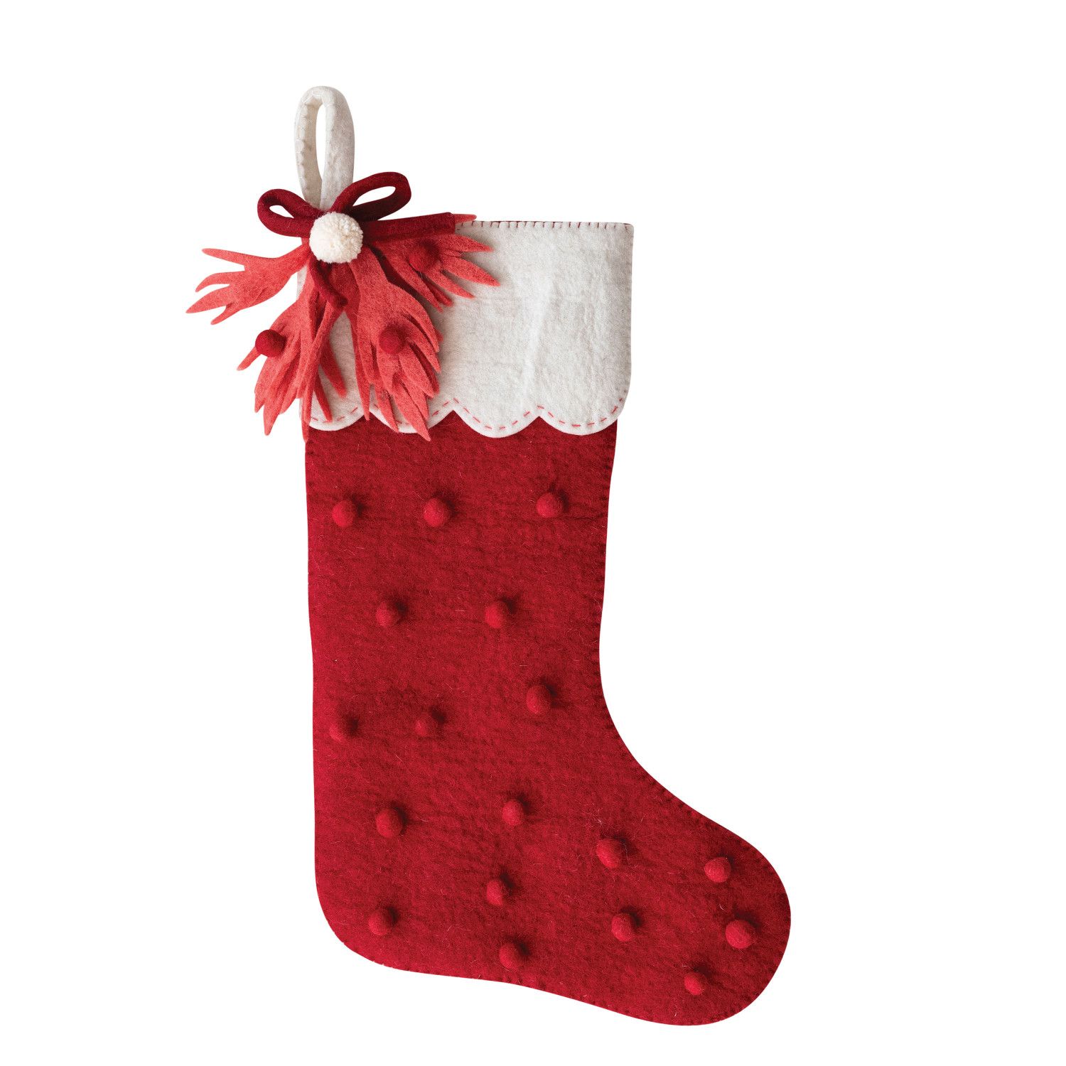 18 Handmade Wool Felt Stocking w/ Pom Poms &amp; Leaves