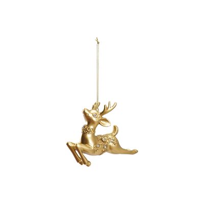 Gold Finish Reindeer Ornament w/ Crystals