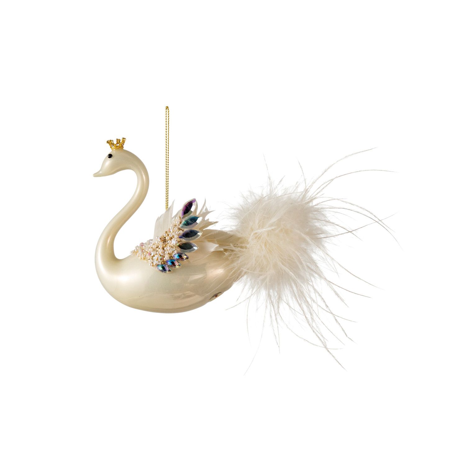 Glass Swan Ornament w/ Faux Feathers
