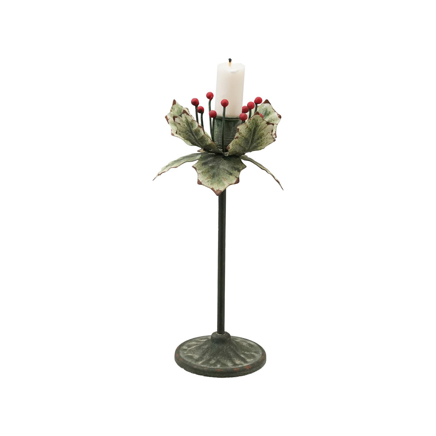 Painted Metal Holly Leaf Shaped Taper Holder