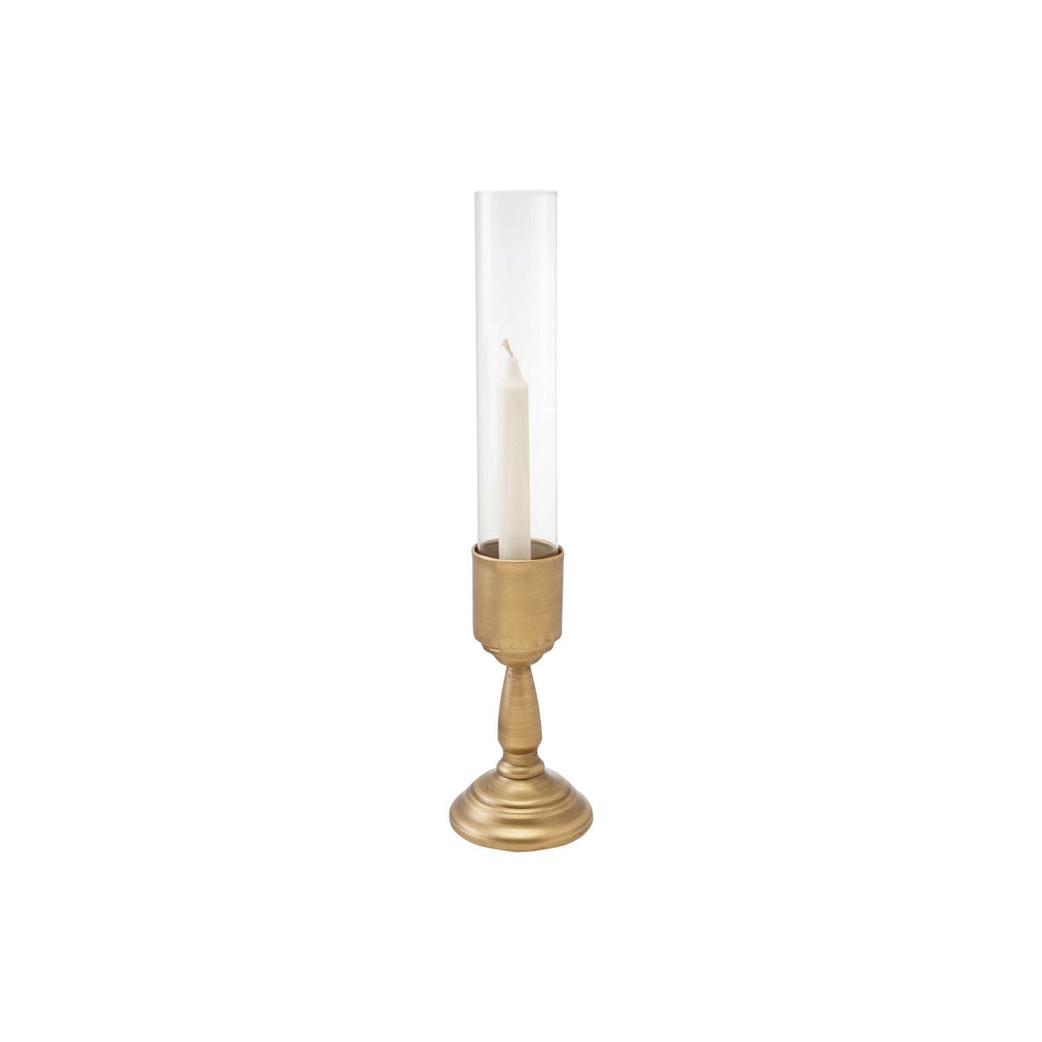 Gold Taper Holder with Glass Hurricane, Size: (s)