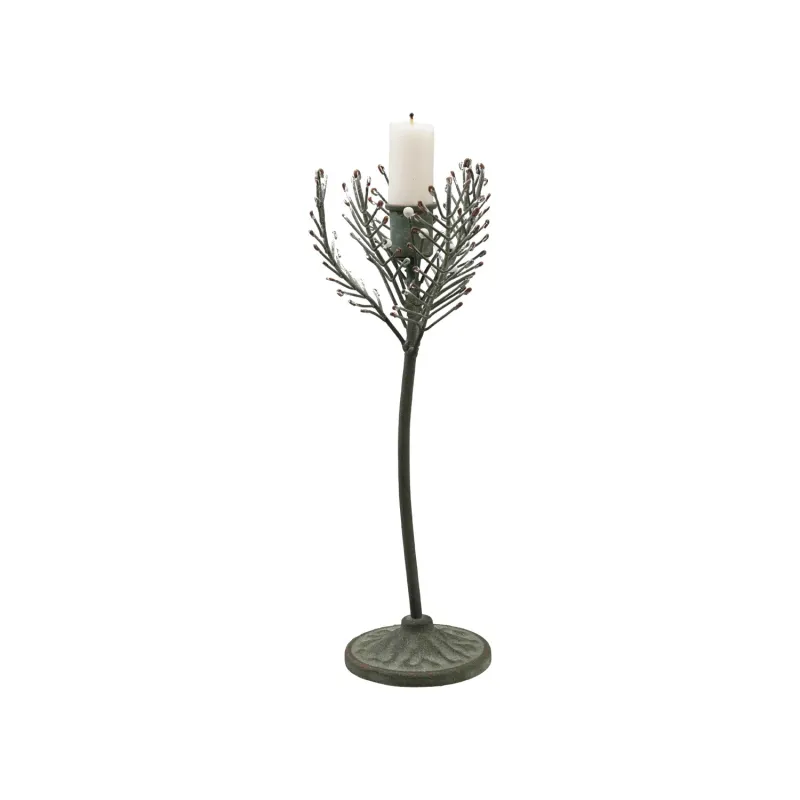 Painted Metal Pine Sprig Shaped Taper Holder