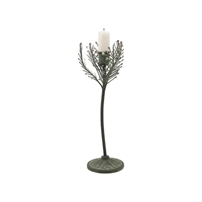 Painted Metal Pine Sprig Shaped Taper Holder