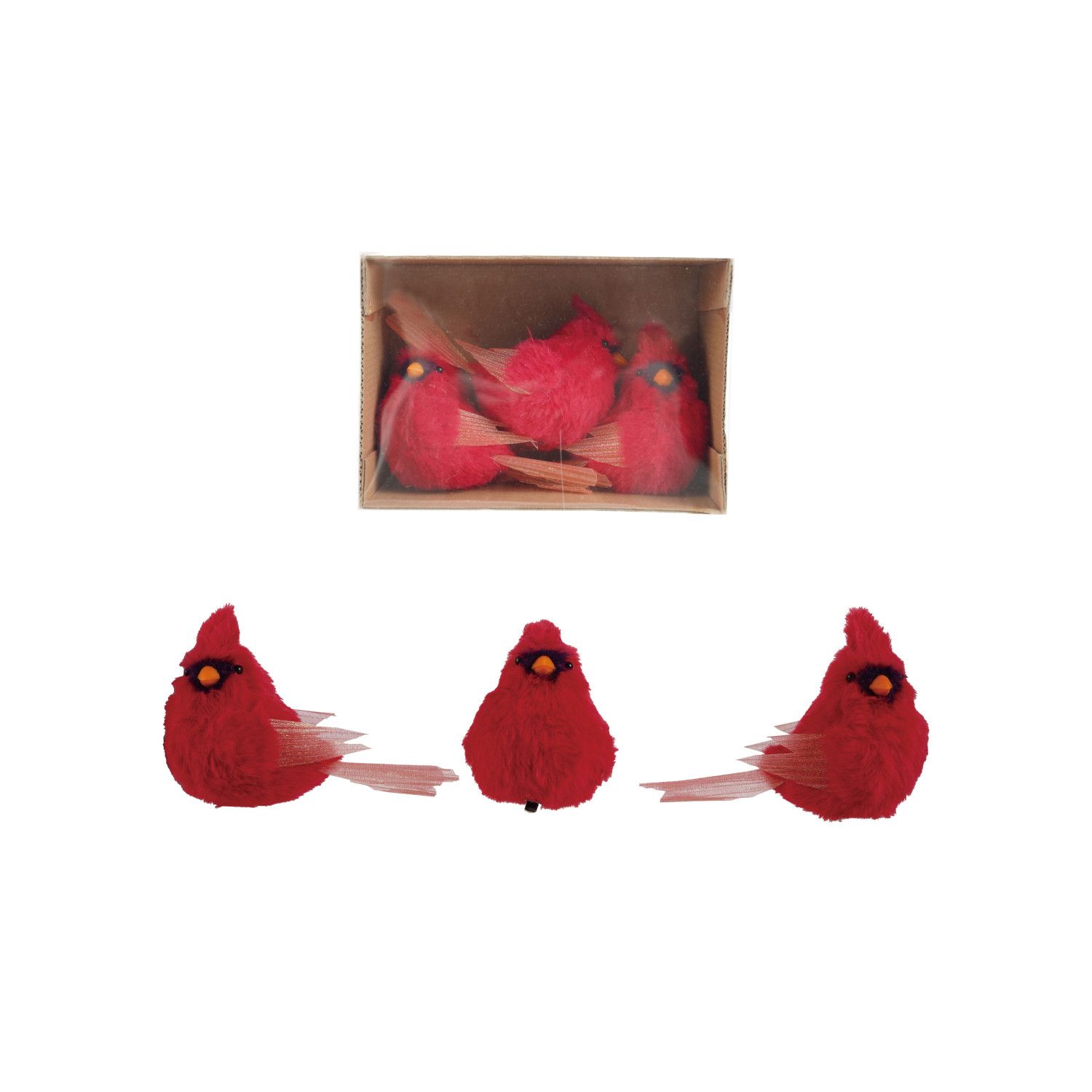 Faux Fur &amp; Fabric Red Cardinal Clip-on Ornaments (S/3)