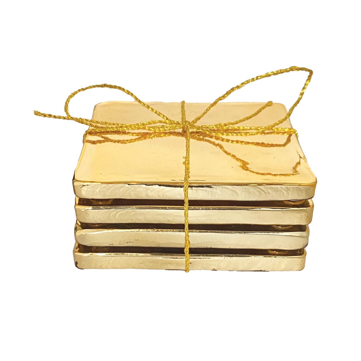 Gold Finish Glass Coasters (S/4)