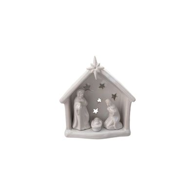 Stoneware Holy Family Tealight Holder with Star Cut-Outs