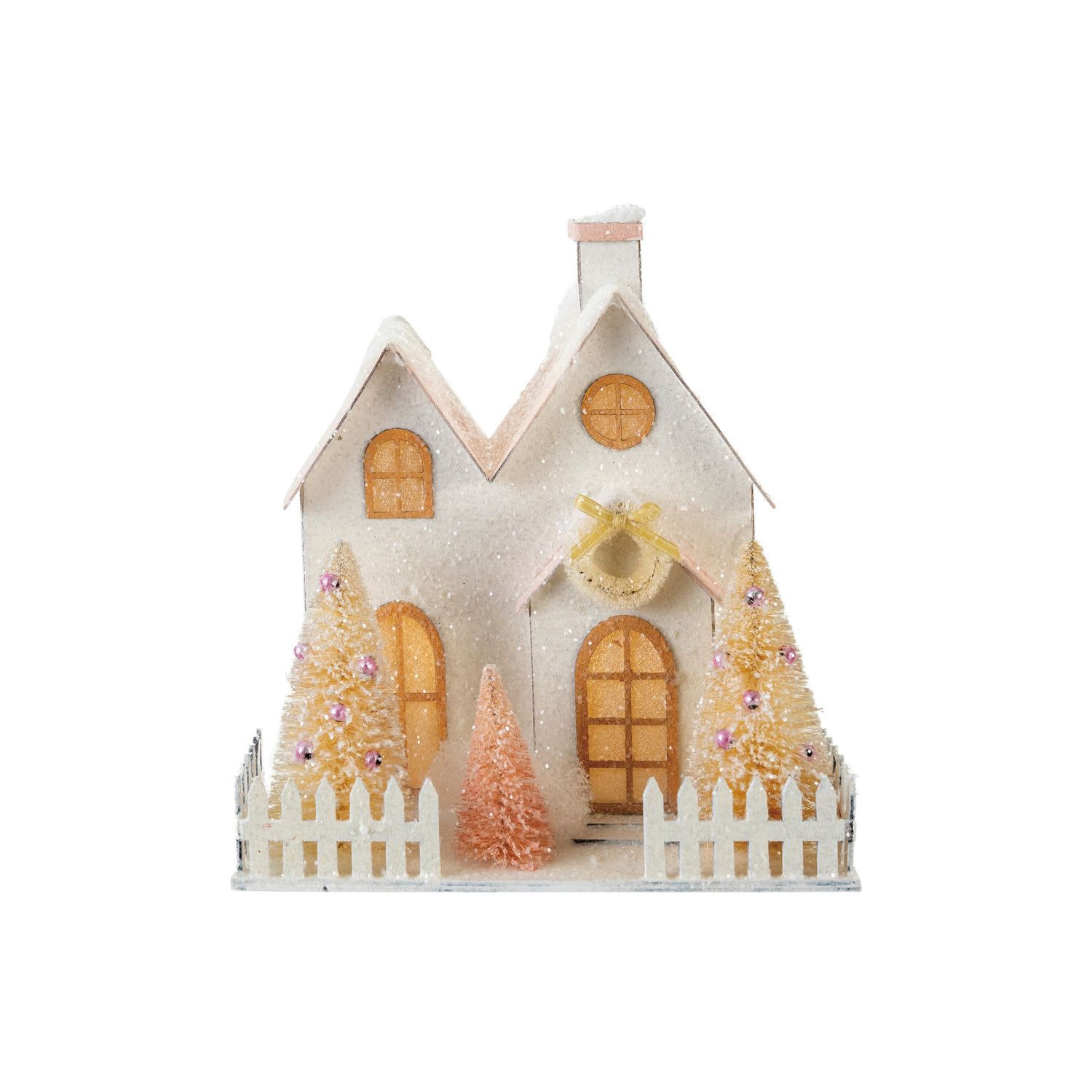 Paper House w/ Sisal Bottle Brush Trees w/ LED Light