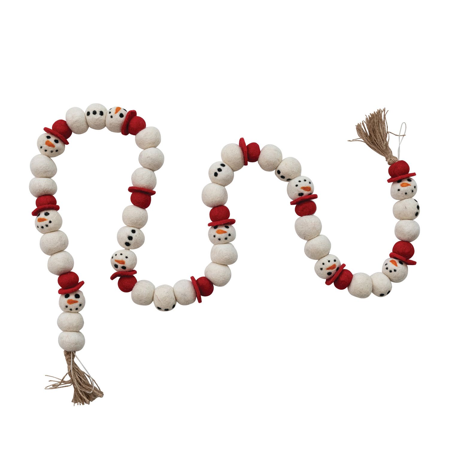 Wool Felt Snowman Garland w/ Jute Tassels