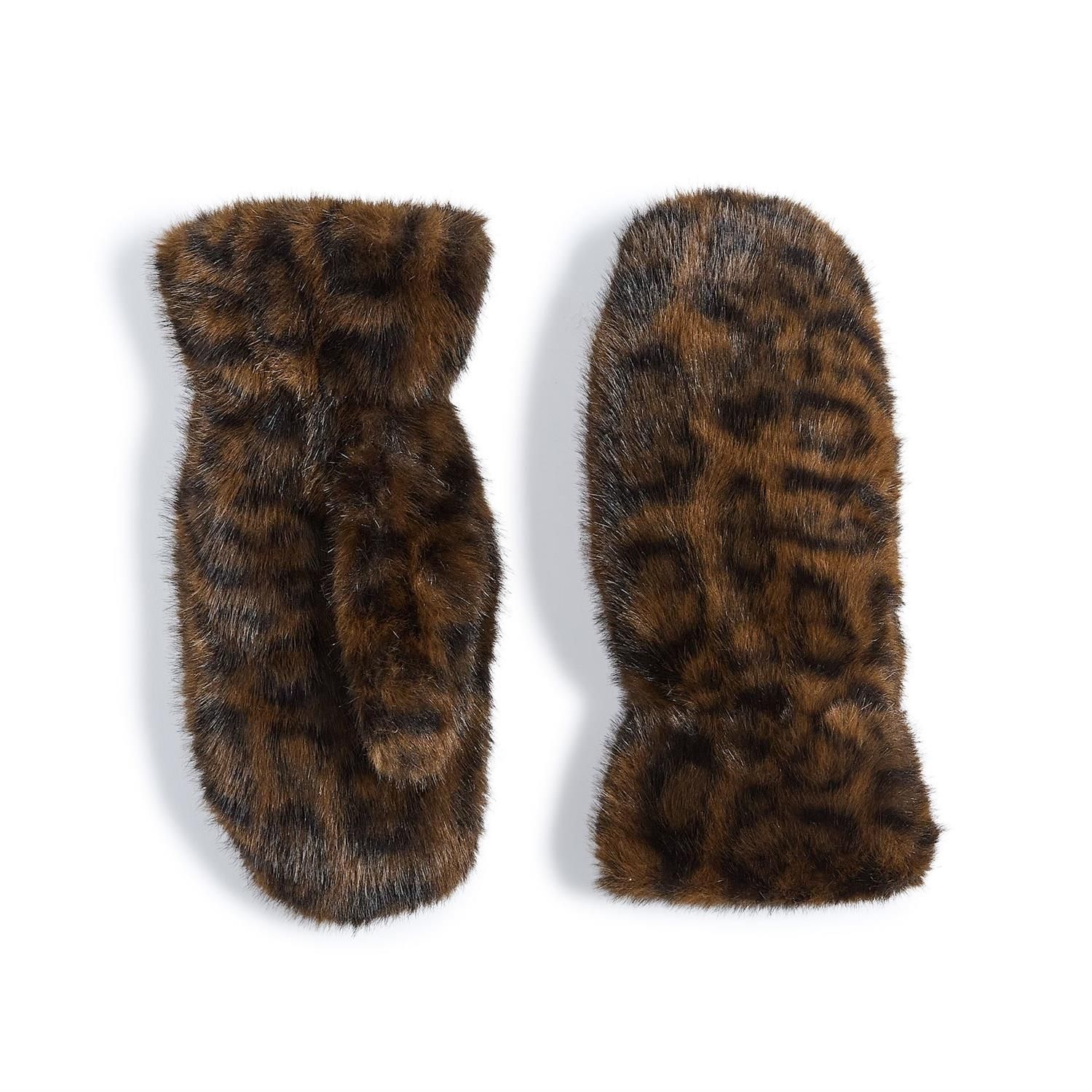 Arctic Luxe Faux Fur Mittens -, Color: Brown Leopard