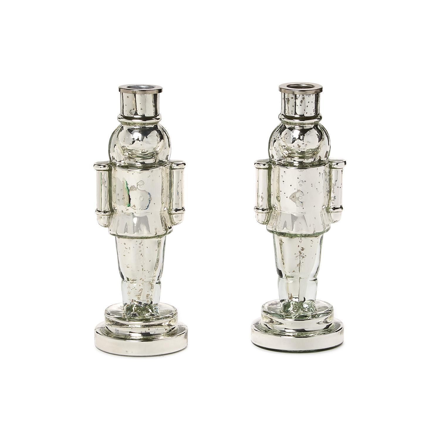 Mercury Glass Nutcracker Taper Candleholders