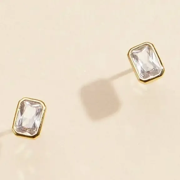 Small Rectangle Gold Dip Stud Earrings
