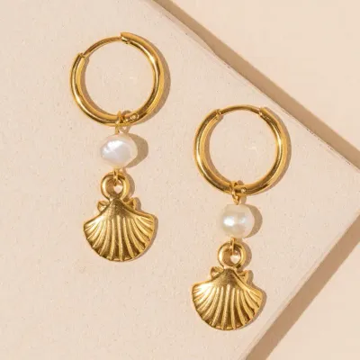Shell &amp; Pearl 18K Gold Plated Stainless Steel Earrings