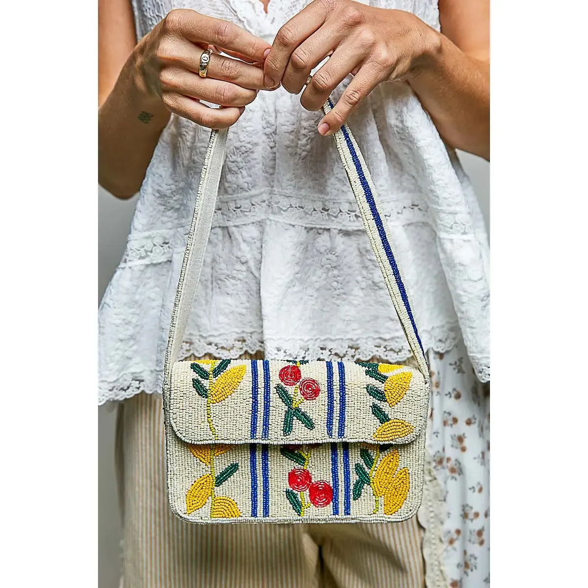 Beaded Cherry &amp; Lemon Shoulder Bag