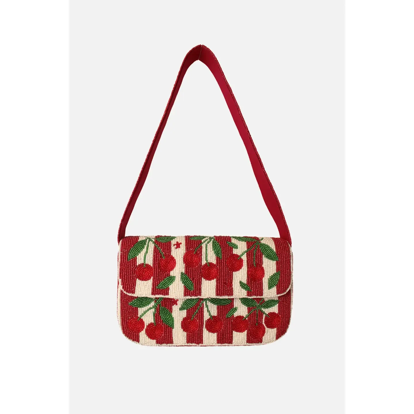 Cherries Stripes Beaded Shoulder Bag
