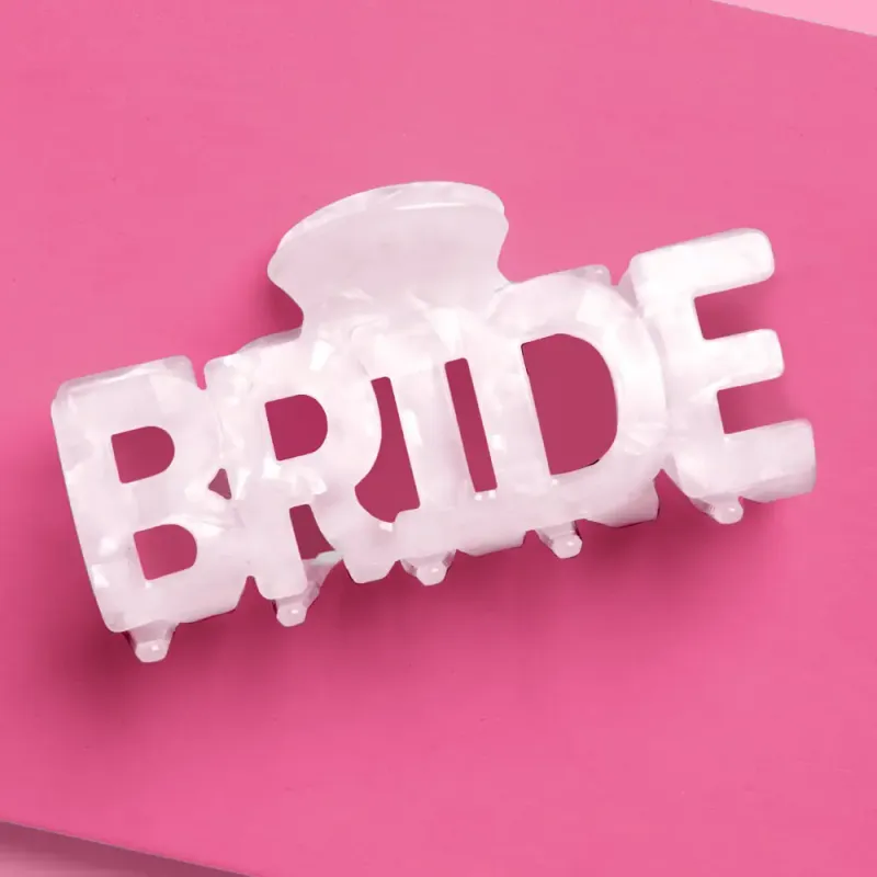 White Marble Bride Word Claw Clip