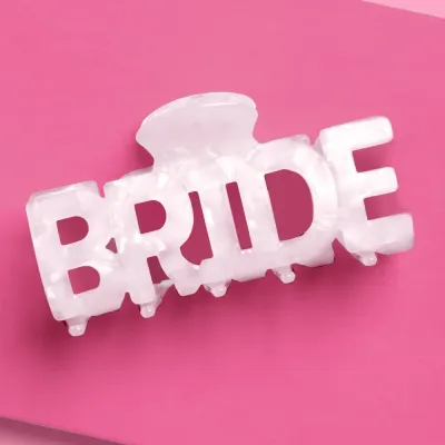 White Marble Bride Word Claw Clip