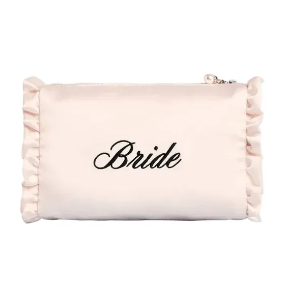 Embroidered Bride Satin Cosmetic Bag