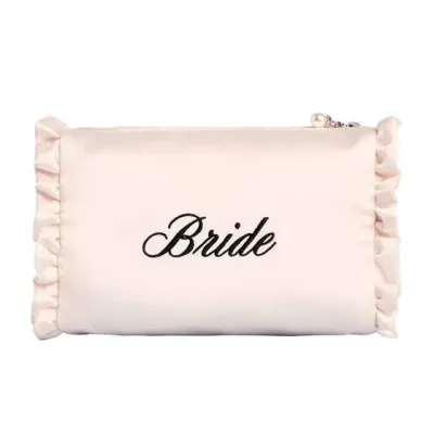 Embroidered Bride Satin Cosmetic Bag