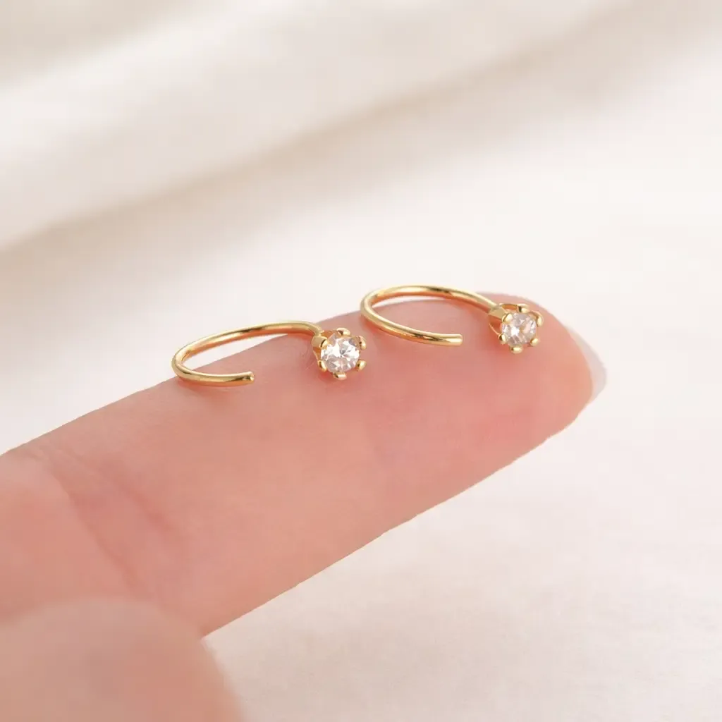 Gold Crystal Flower Wide Huggie Hoop Earrings