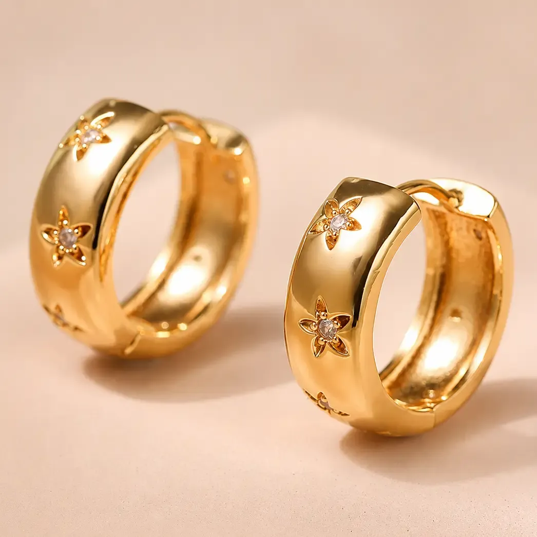 Gold Crystal Sunburst Stud Earrings