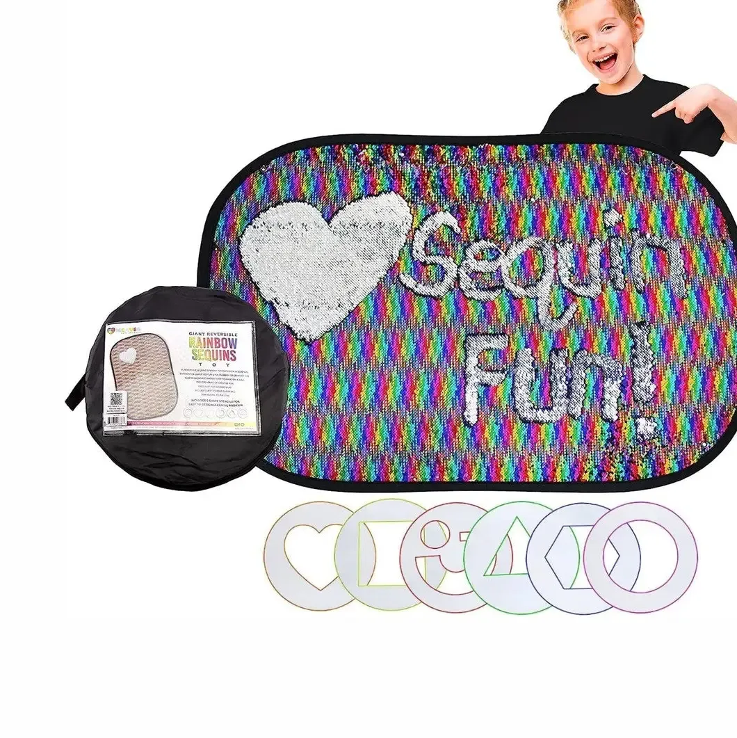 Giant Reversible Rainbow Sequins Toy w/ Shape Stencils