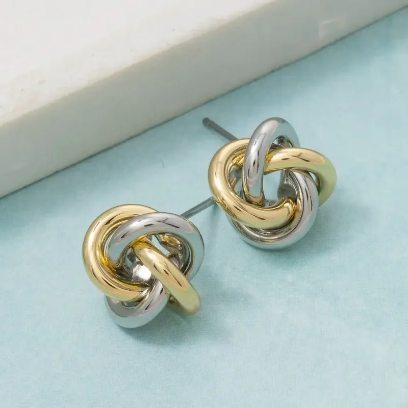 Gold Dipped Two Tone Knot Stud Earrings