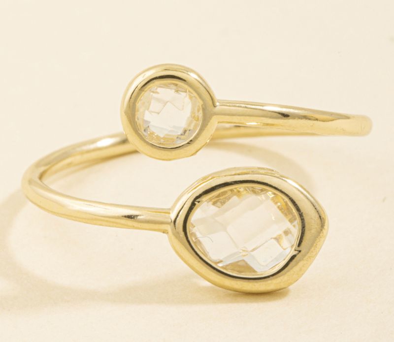 Faceted Crystal Two Stone Bypass Wrap Ring