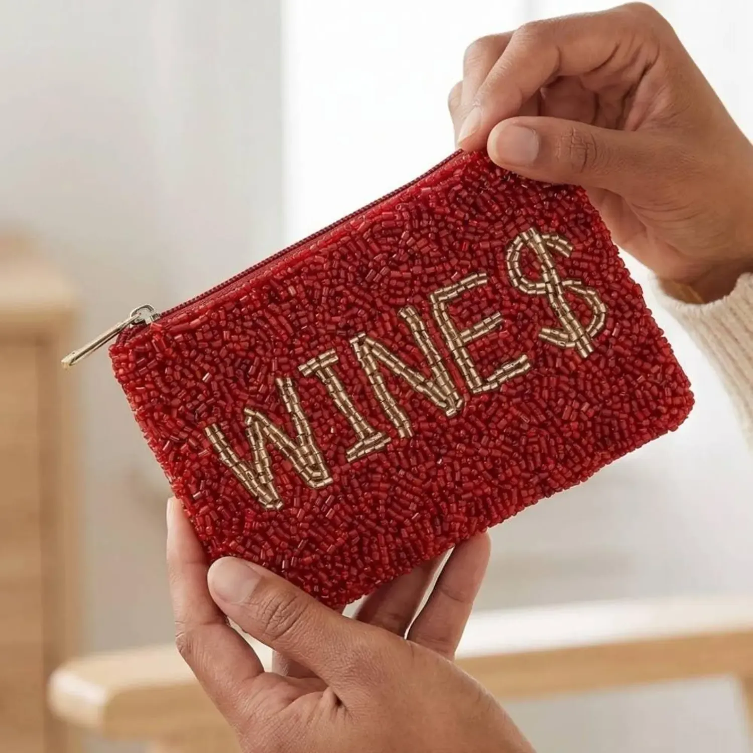 Wine$ Beaded Coin Purse