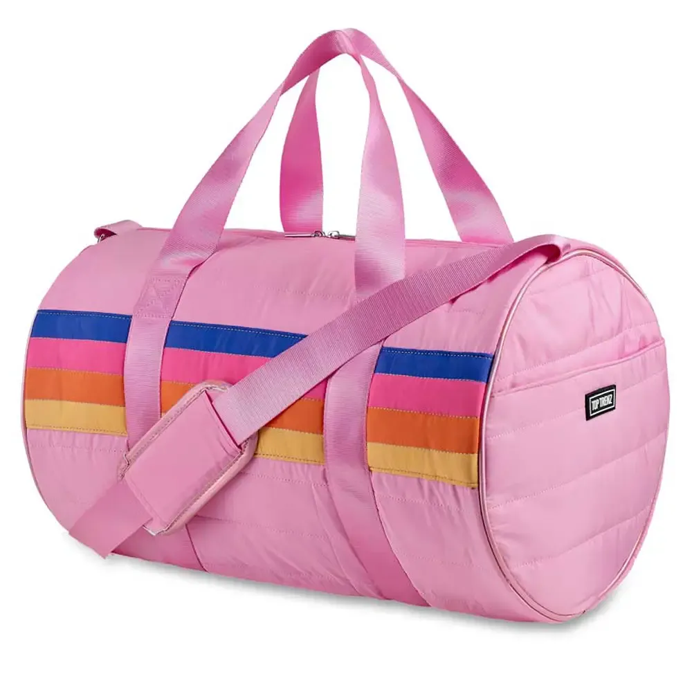 Pink Puffer Duffle Bag Retro Stripe