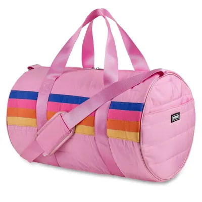 Pink Puffer Duffle Bag Retro Stripe