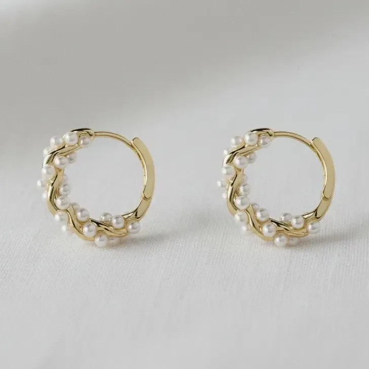 Elegant French Inspired Pearl Hoop Earrings