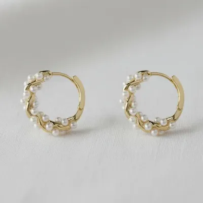 Elegant French Inspired Pearl Hoop Earrings