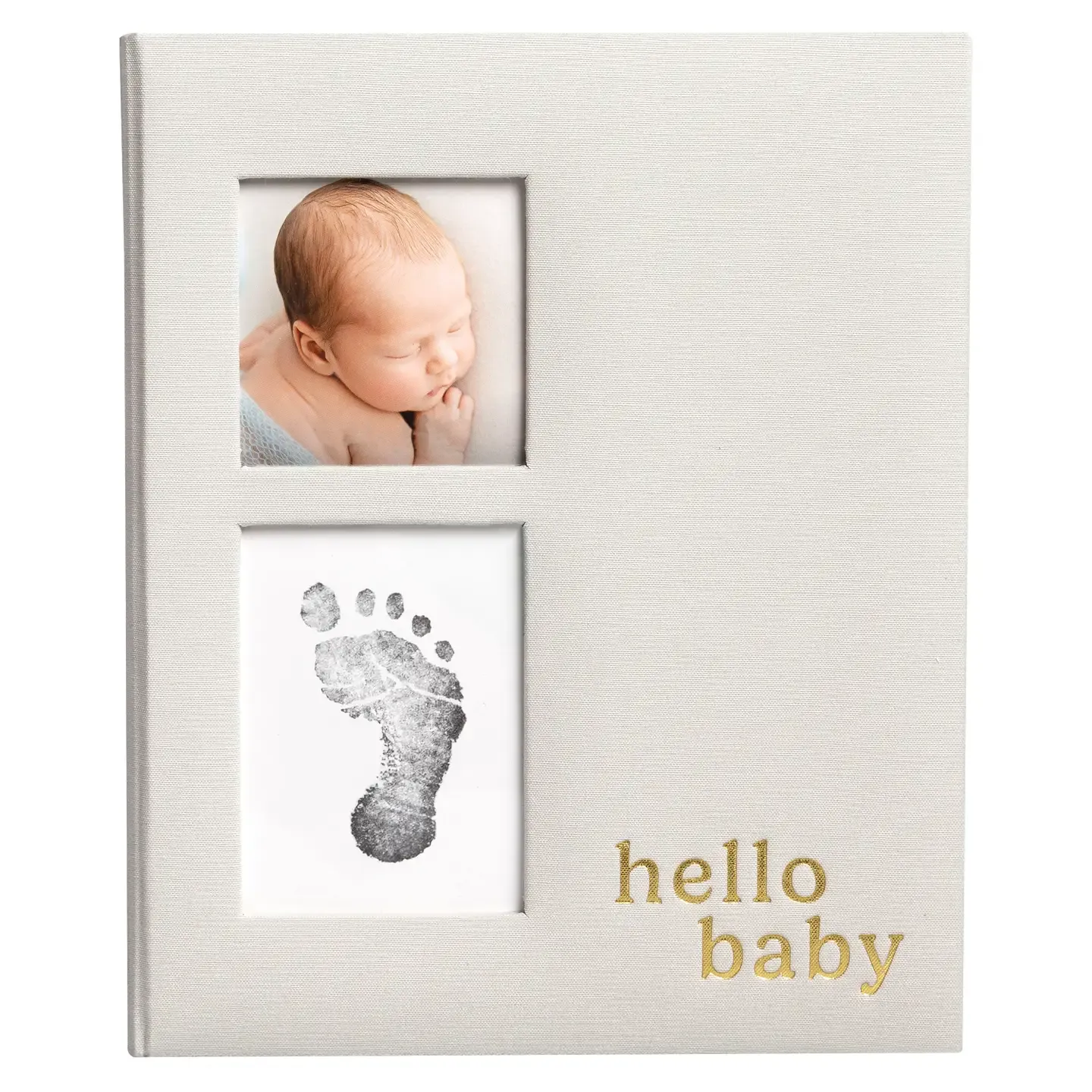 Hello Baby Gray Linen Baby Keepsake Book