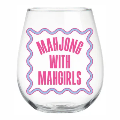 Mahj with Mahgirls Stemless Wine Glass