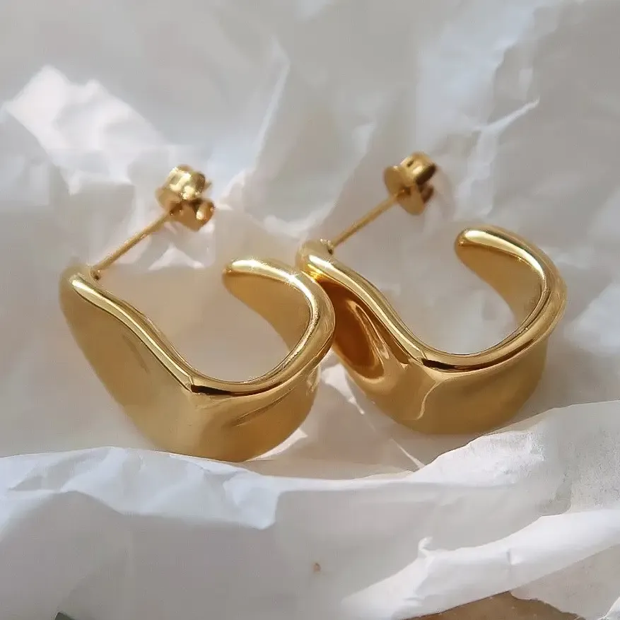 Ninelle 18K Gold Sculpted Wave Hoop Earrings
