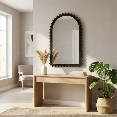 Black Wood Beaded Arch Wall Mirror (24 in)